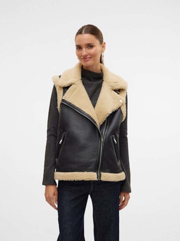 Vero Moda Kamizelka "Peggy" w kolorze czarno-beżowym ze skóry syntetycznej