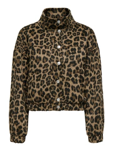 ONLY Fleecejacke "ONLEMILIA LIFE SHORT LEO JACKET" in Hellbraun/ Schwarz