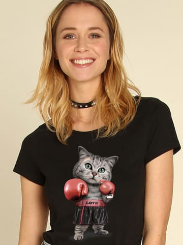 WOOOP Shirt "Boxing Cat" in Schwarz