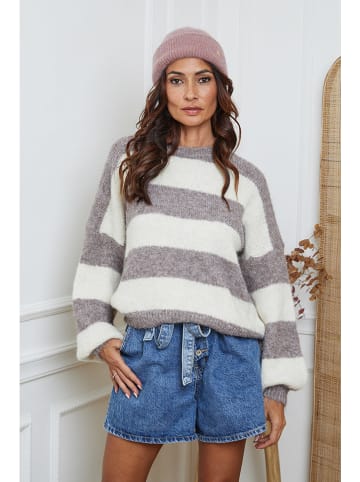 So Cachemire Pullover "Bech" in Taupe/ Weiß