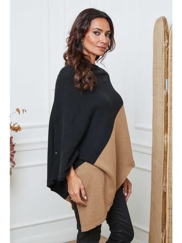 So Cachemire Poncho "Kordeva" zwart/lichtbruin