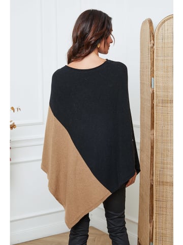 So Cachemire Poncho "Kordeva" zwart/lichtbruin