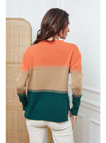 So Cachemire Sweter "Lurcia" w kolorze jasnobrązowo-zielono-pomarańczowym