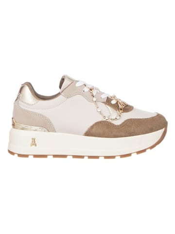 Patrizia Pepe Leder-Sneakers in Creme/ Hellbraun