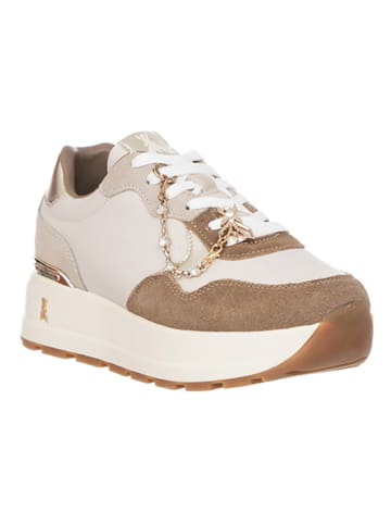 Patrizia Pepe Leder-Sneakers in Creme/ Hellbraun