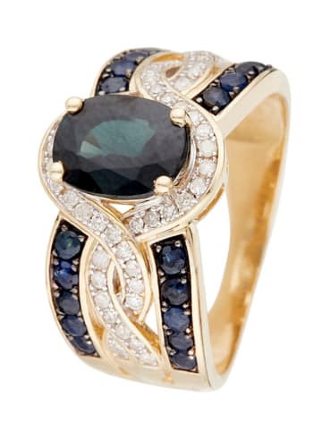 CARATELLI Złoty pierścionek "Dakan" z diamentami i szafirami