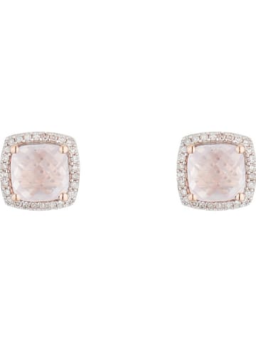 CARATELLI Roségouden oorstekers "Quartissime" met diamanten & rozenkwarts