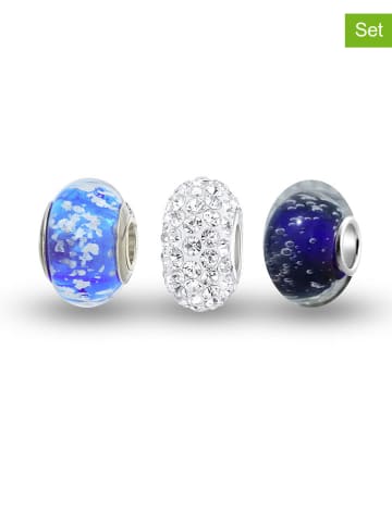 CHARM'S 3-delige set: zilveren beads met muranoglas en edelstenen