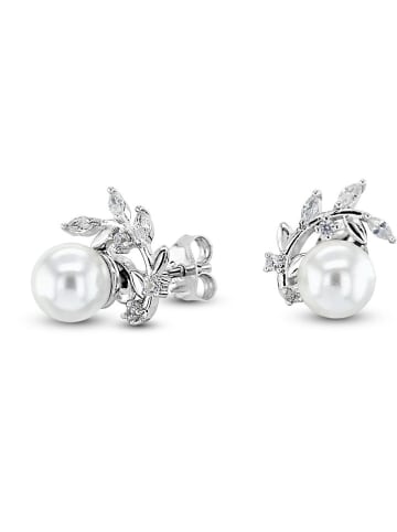 CHARM'S Srebrne kolczyki-wkrętki z cyrkoniami i perłami