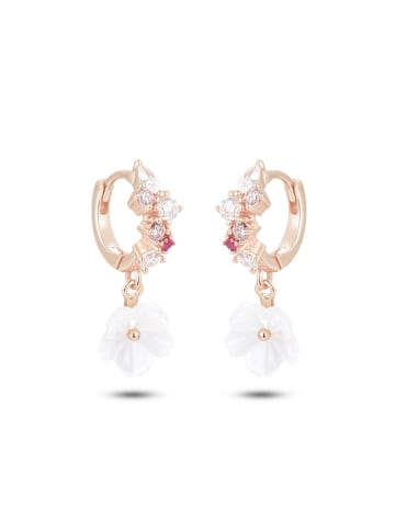 Les Petites Précieuses Rosévergulde creolen met edelstenen en parelmoer