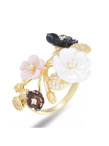 Les Petites Précieuses Vergold. Ring mit Edelsteinen und Perlen