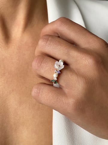 Les Petites Précieuses Pozłacany pierścionek z masą perłową i cyrkoniami