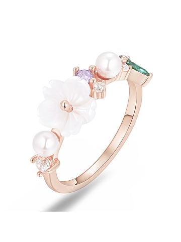 Les Petites Précieuses Rosévergold. Ring mit Edelsteinen und Perlen