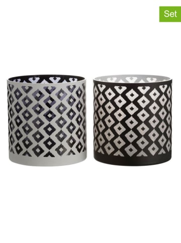 J Line Świeczniki (2 szt.) w kolorze biało-czarnym - wys. 24,5 x Ø 24,5 cm
