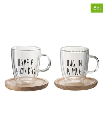 J Line 4tlg. Set: Tassen in Transparent/ Schwarz/ Beige - (H)12,5 cm