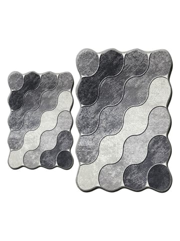 Colourful Cotton 2er-Set: Badvorleger "Circle" in Grau