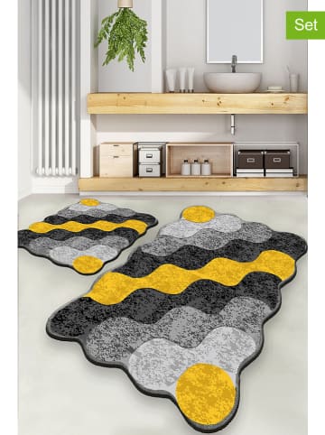 Colourful Cotton 2er-Set: Badvorleger "Circle" in Anthrazit/ Grau/ Gelb