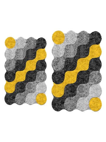 Colourful Cotton 2er-Set: Badvorleger "Circle" in Anthrazit/ Grau/ Gelb