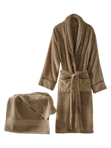 Colourful Cotton 2-delige set: badjas en handdoek lichtbruin