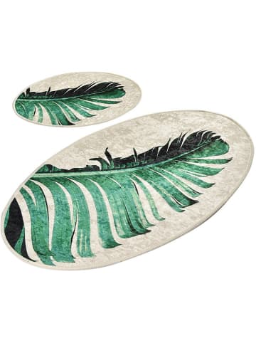 Colourful Cotton Dywaniki łazienkowe (2 szt.) "Floret" w kolorze zielono-kremowym