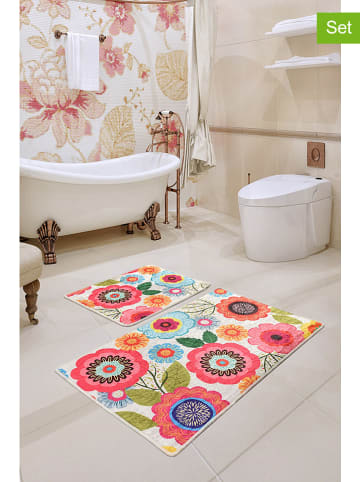 Colourful Cotton Dywaniki łazienkowe (2 szt.) "Galvin" w kolorze błękitno-różowym