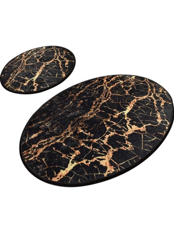 Colourful Cotton Dywaniki łazienkowe (2 szt.) "Goldes" w kolorze złoto-czarnym