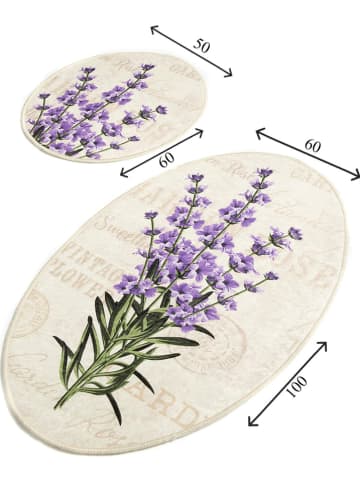 Colourful Cotton Dywaniki łazienkowe (2 szt.) "Lavender" w kolorze kremowo-fioletowym