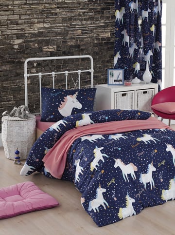 Colorful Cotton Beddengoedset "Magic Unicorn" donkerblauw/meerkleurig