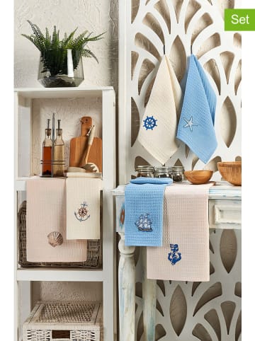 Colourful Cotton 6er-Set: Geschirrtücher "Marin" in Creme/ Hellblau/ Rosa