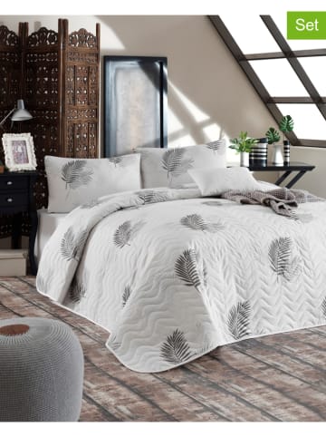 Colorful Cotton 3-delige bedspreiset "Palma" wit/grijs