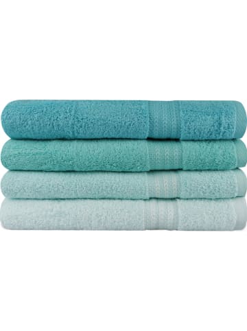 Colourful Cotton 4er-Set: Duschtücher "Rainbow" in Türkis/ Grün