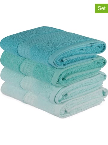 Colourful Cotton 4-delige set: handdoeken "Rainbow" blauw/groen