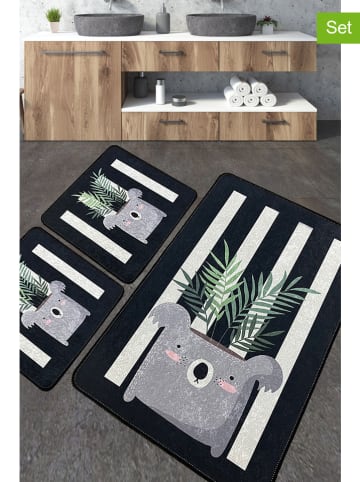 Colourful Cotton Dywaniki łazienkowe (3 szt.) w kolorze czarno-szarym