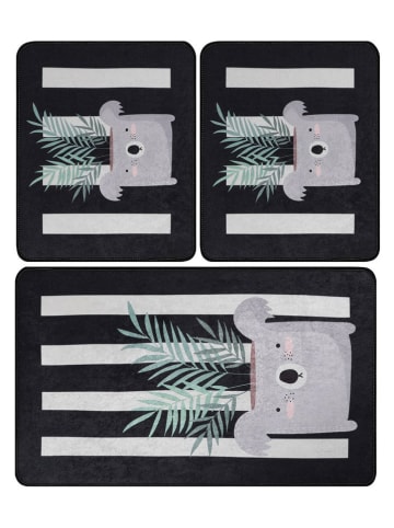 Colourful Cotton 3-delige set: badmatten zwart/grijs