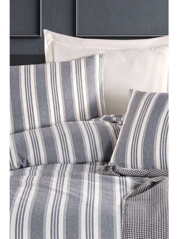 Colourful Cotton Bettwäsche-Set "Soft Line" in Weiß/ Dunkelblau