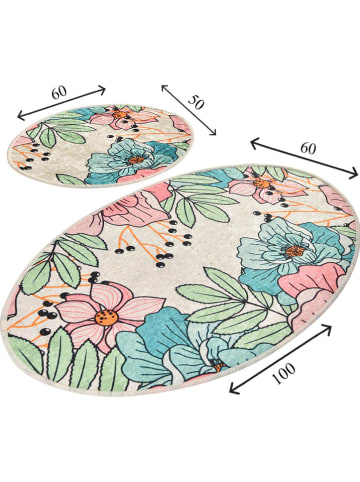 Colourful Cotton Dywaniki łazienkowe (2 szt.) "Spring" w kolorze kremowym ze wzorem