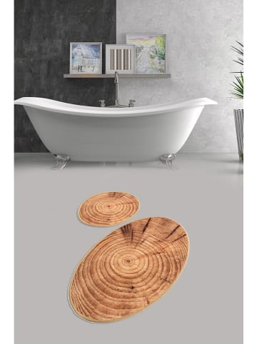 Colourful Cotton 2er-Set: Badvorleger "Wood" in Hellbraun