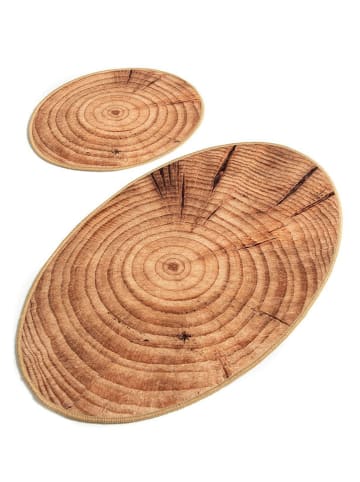 Colourful Cotton 2er-Set: Badvorleger "Wood" in Hellbraun