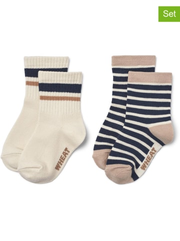 Wheat 2-delige set: sokken crème/donkerblauw