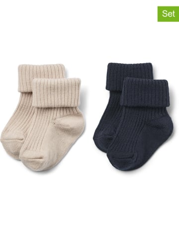 Wheat 2-delige set: wollen sokken beige/donkerblauw