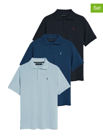 Polo Club 3er-Set: Poloshirts in Hellblau/ Blau/ Dunkelblau