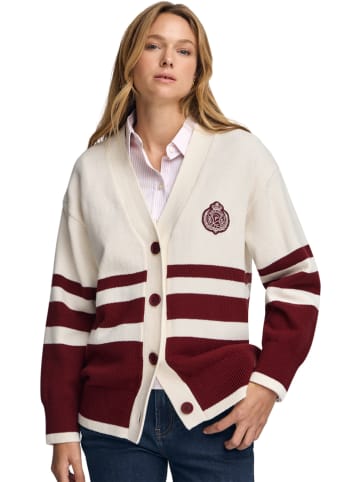 Polo Club Cardigan in Creme/ Bordeaux