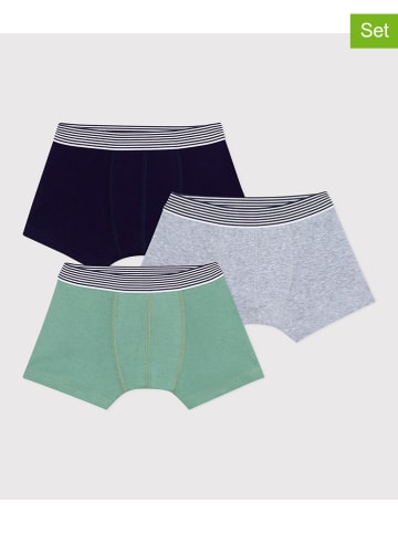 PETIT BATEAU 3er-Set: Boxershorts in Grün/ Grau/ Schwarz