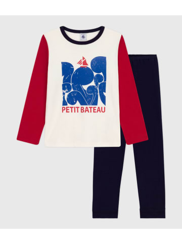 PETIT BATEAU Pyjama in Weiß/ Rot/ Dunkelblau