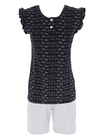 COTONELLA Pyjama in Schwarz/ Hellgrau