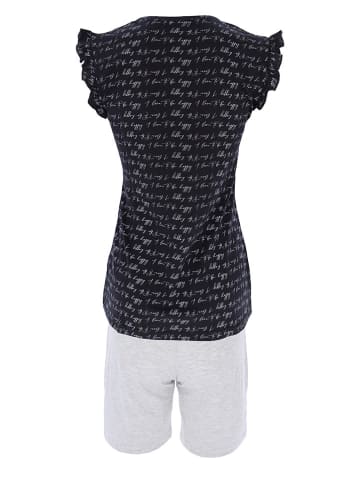 COTONELLA Pyjama in Schwarz/ Hellgrau