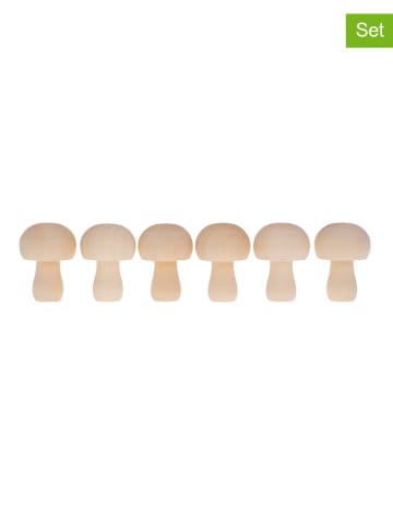 SUNNYSUE 6-delige set: houten paddenstoelen naturel