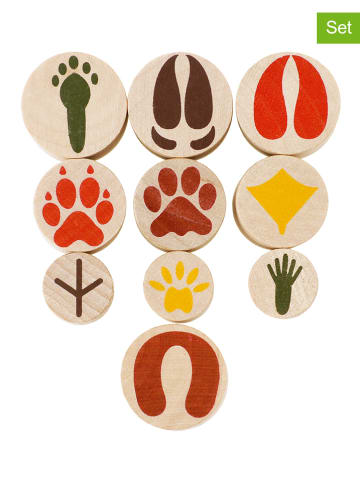 SUNNYSUE 10-delige set: houten stempelset "Dierensporen" naturel/groen