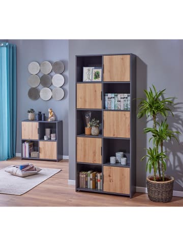 Inter Link Standregal "Pepeto" in Anthrazit/ Eiche - (B)77 x (H)185 x (T)30 cm