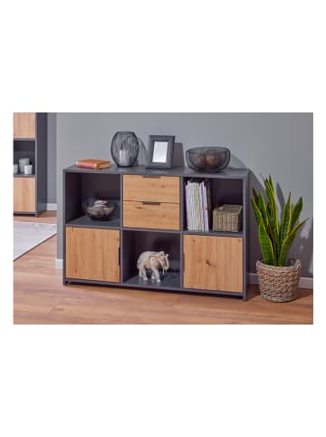 Inter Link Ladekast "Pepeto" antraciet/eikenkleurig - (B)120 x (H)77 x (D)30 cm